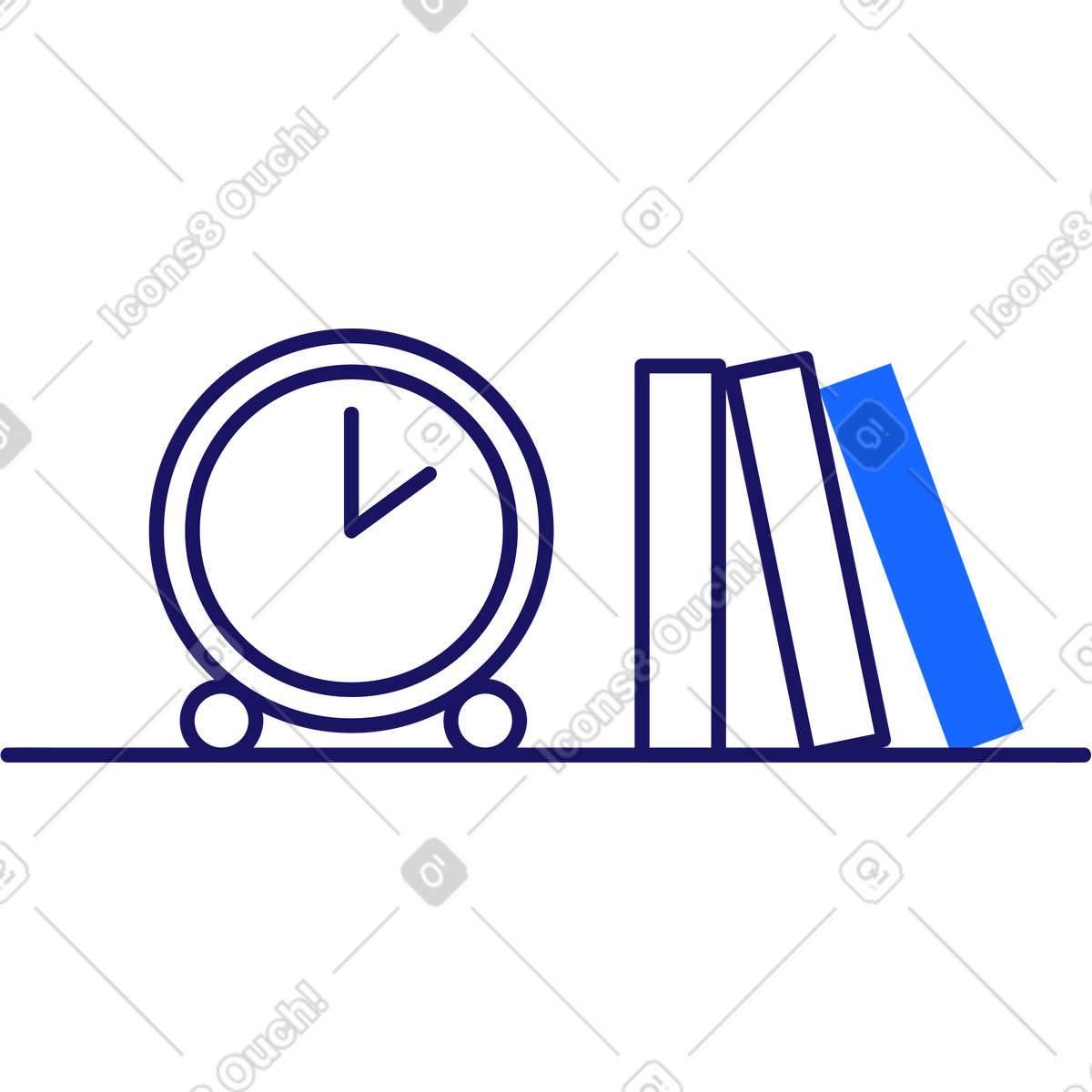 Alarm clock and three books on the shelf illustration in Matey style download in PNG, SVG
