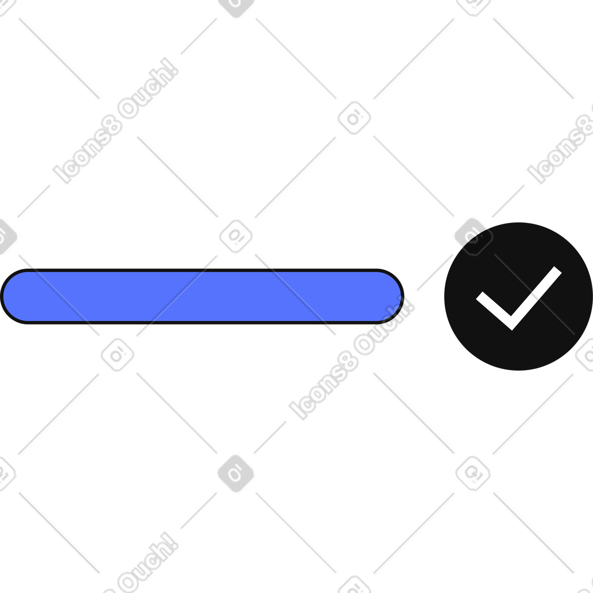 Progress bar completed with checkmark indicating successful task or process illustration in Main style download in PNG, SVG