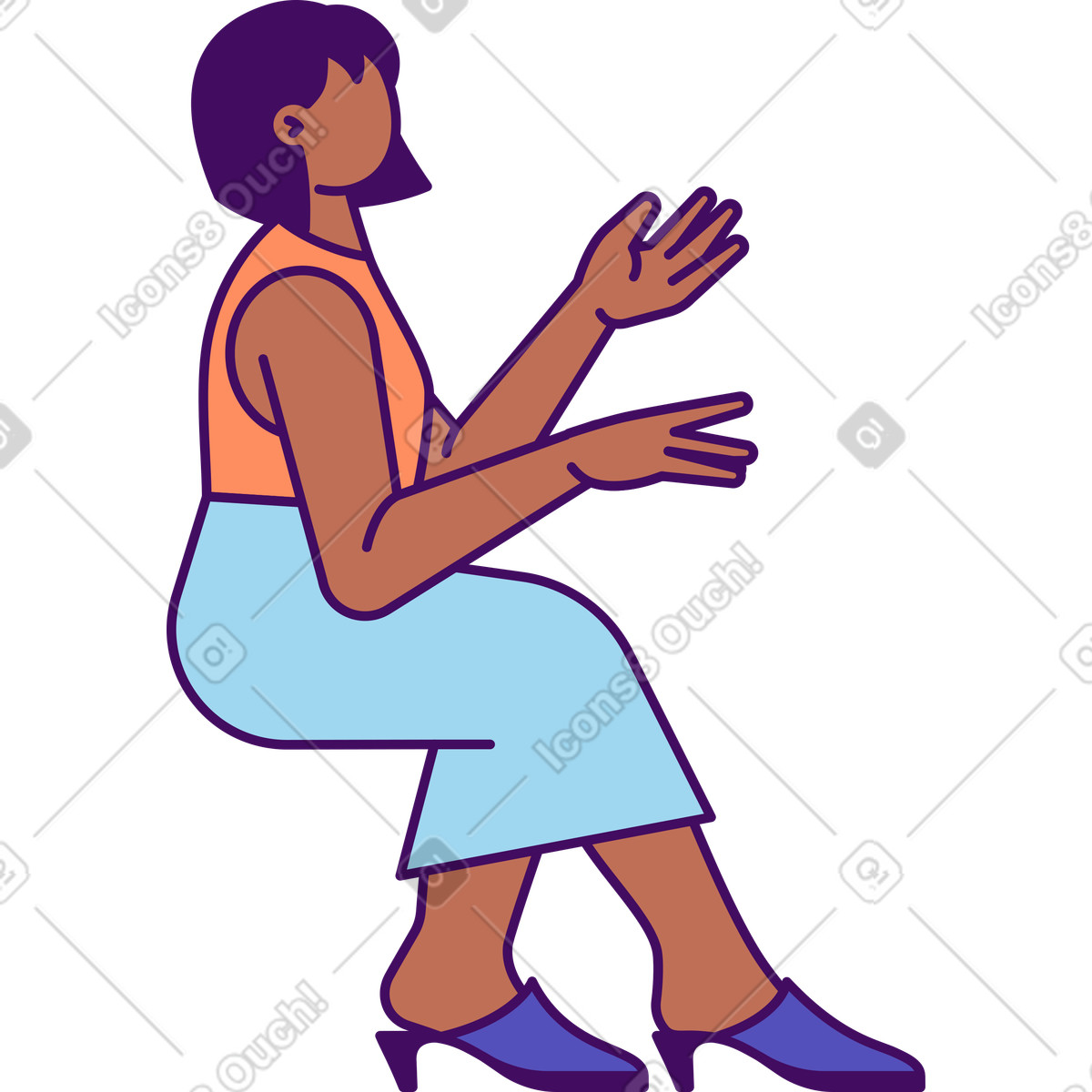 Seated woman raising hands illustration in Simplistic style download in PNG, SVG