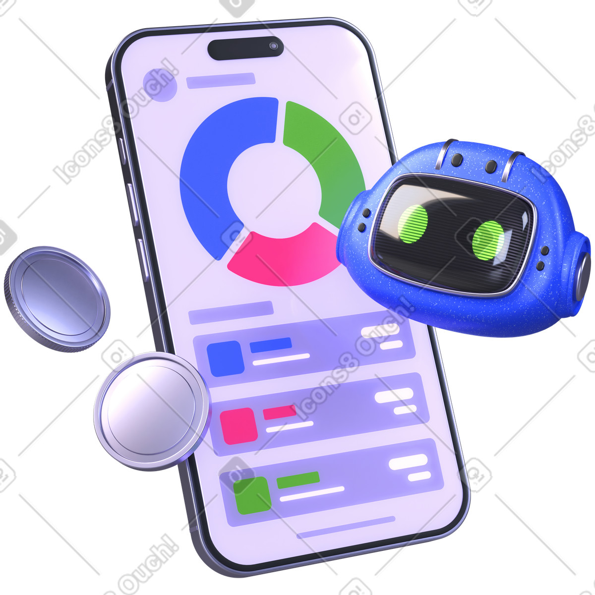AI analytics, Mobile dashboard, Smart insights illustration in 3D Boost style download in PNG, SVG