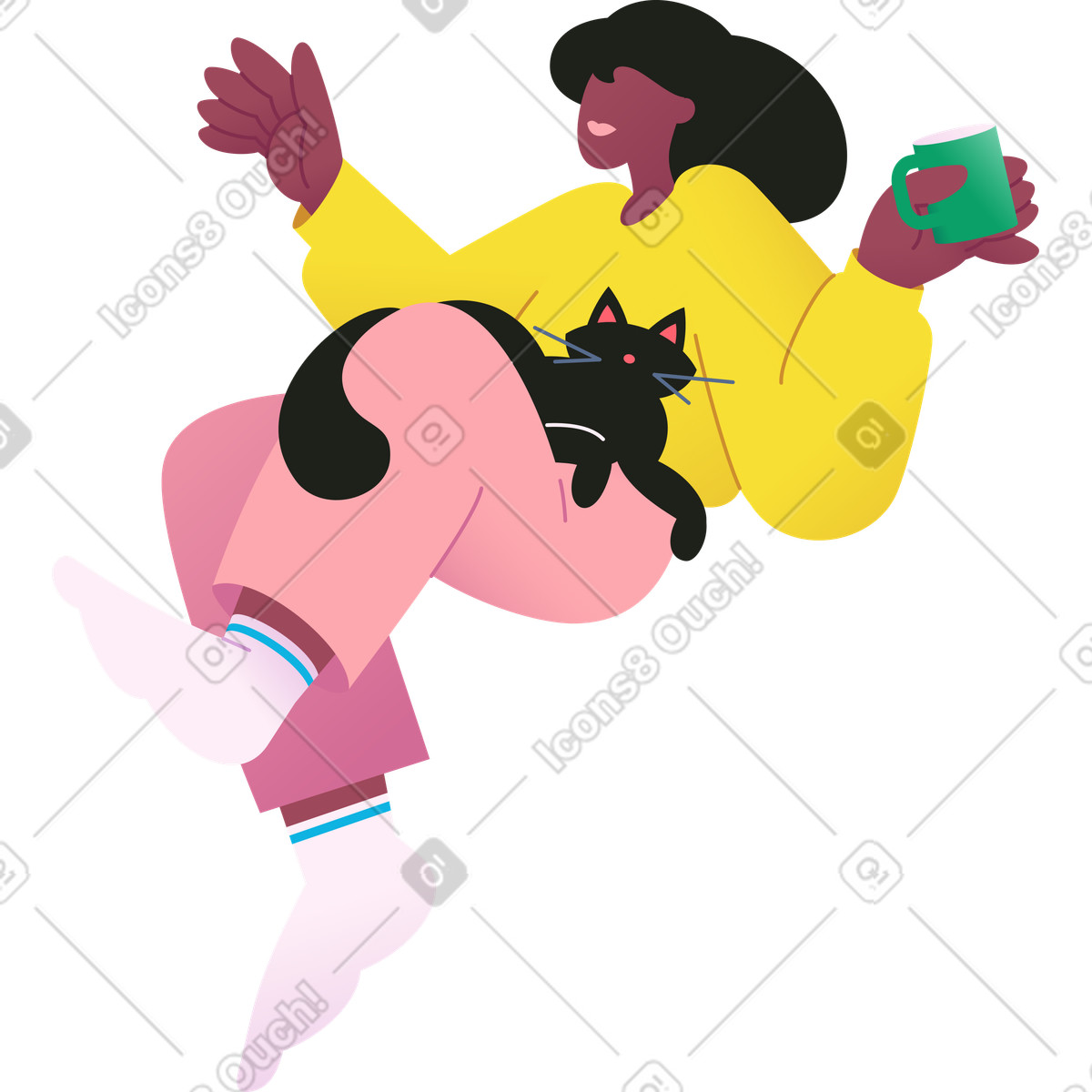 Ilustración Mujer con el gato y la taza en estilo Colors a descargar en PNG SVG