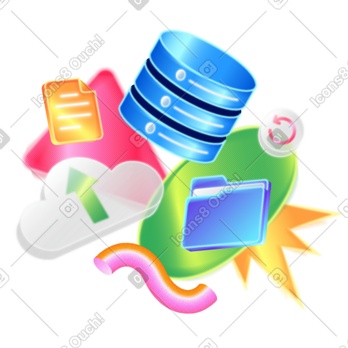 Files uploading to cloud with server stack, Cloud storage management illustration in PNG, SVG