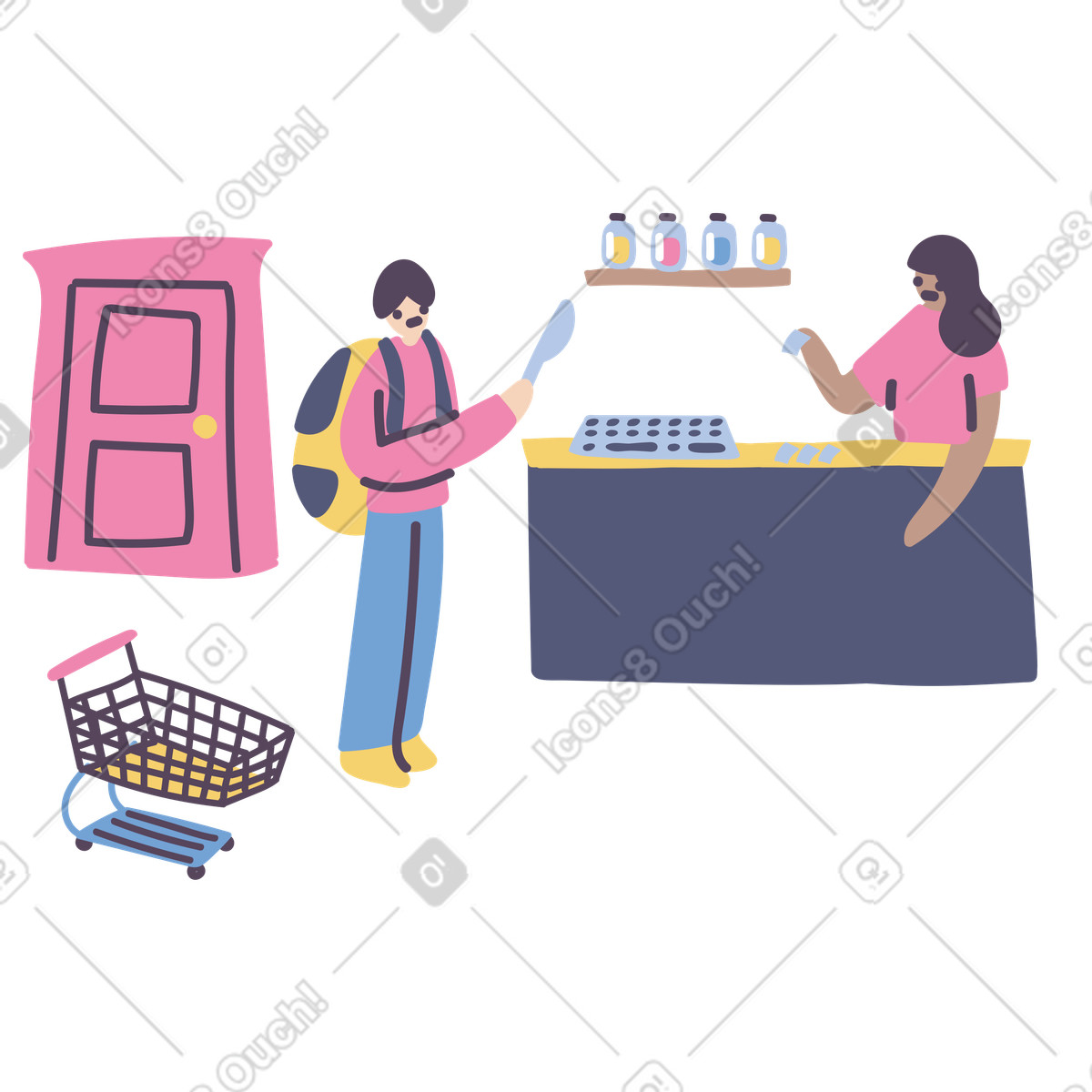 Thief armed with knife robbing a retail store illustration in Pluto style download in PNG, SVG