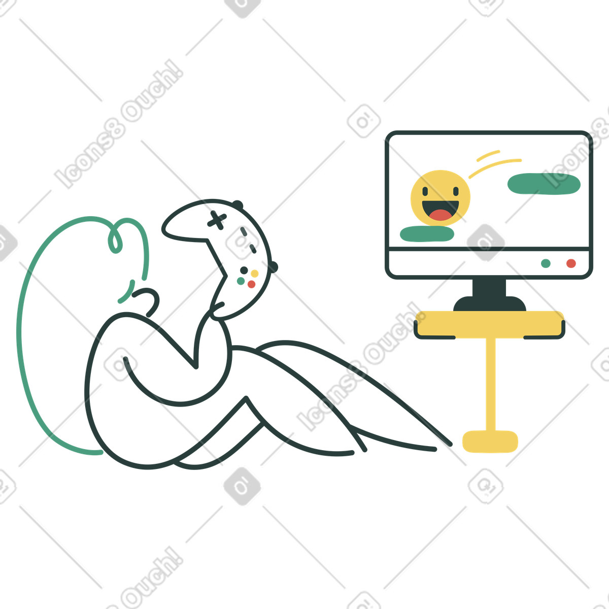Donna che gioca a un videogioco illustrazione in stile Macaroni scarica in PNG, SVG