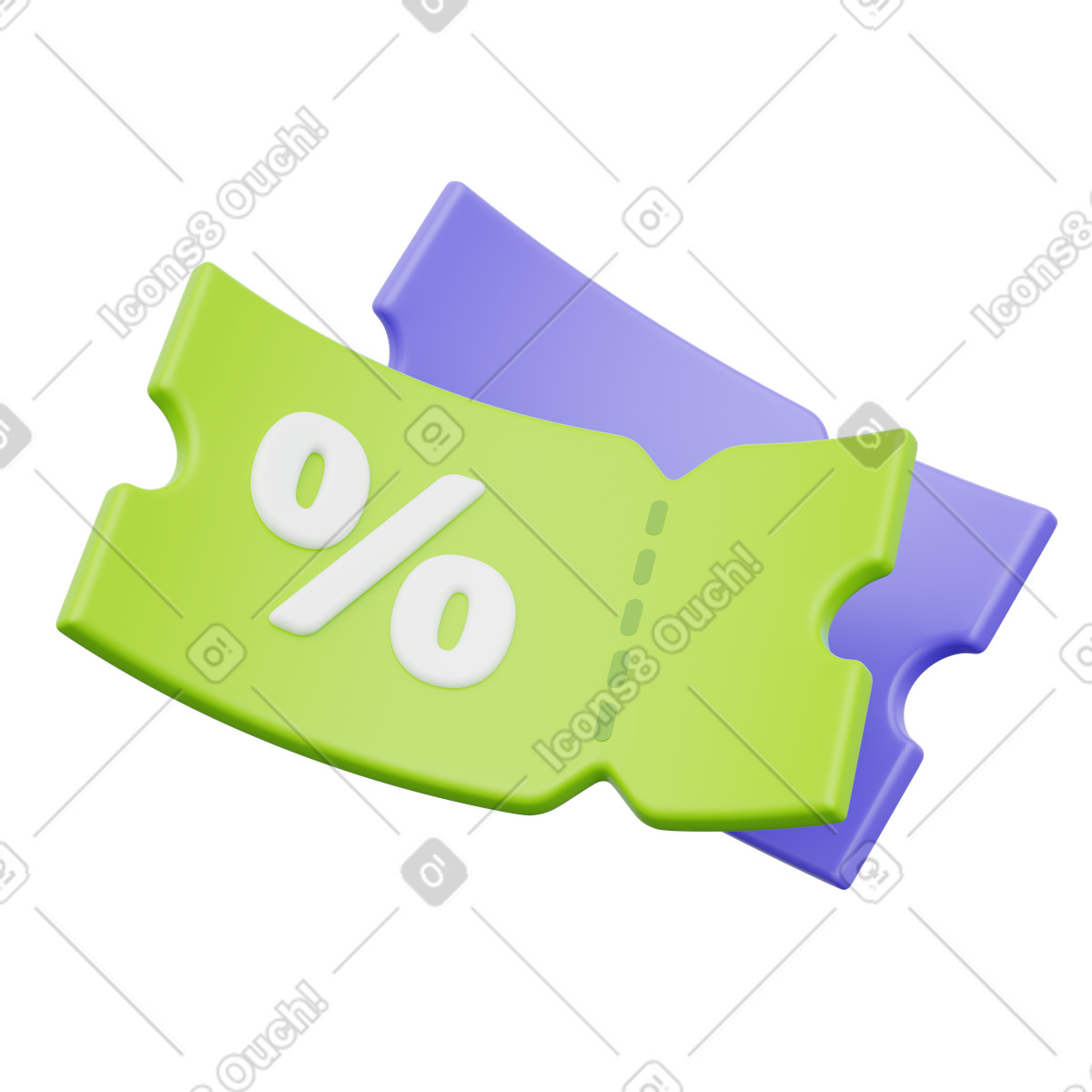 Ilustração de Cupom desconto, vouchers em camadas nas cores verde e roxa, arte promocional venda no estilo 3D Playful para baixar PNG, SVG