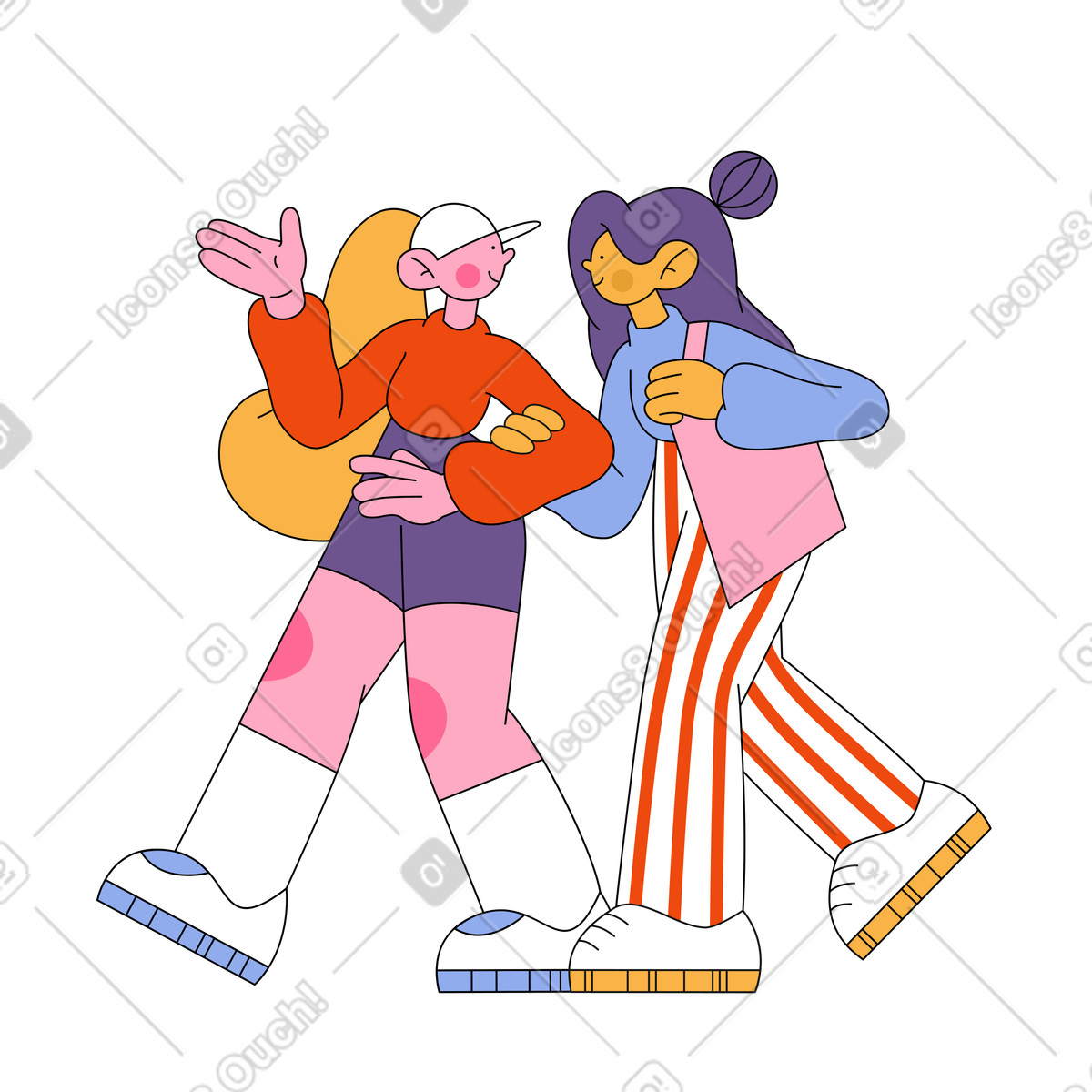 Ilustração de Duas amigas conversando em uma caminhada no estilo Bloom para baixar PNG, SVG