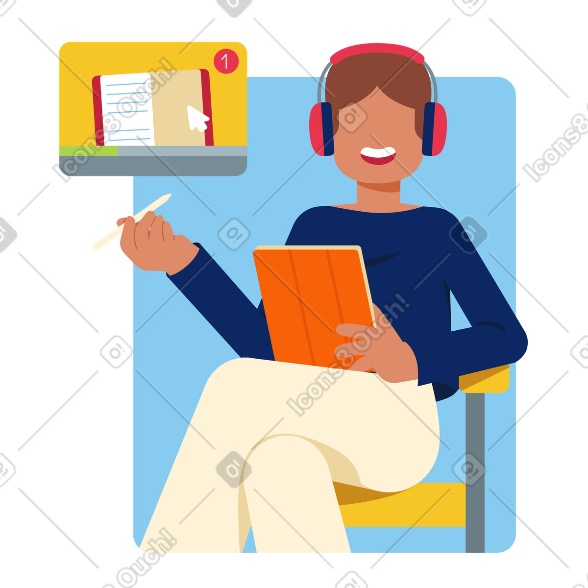 Woman self educating with tablet illustration in Catchy style download in PNG, SVG