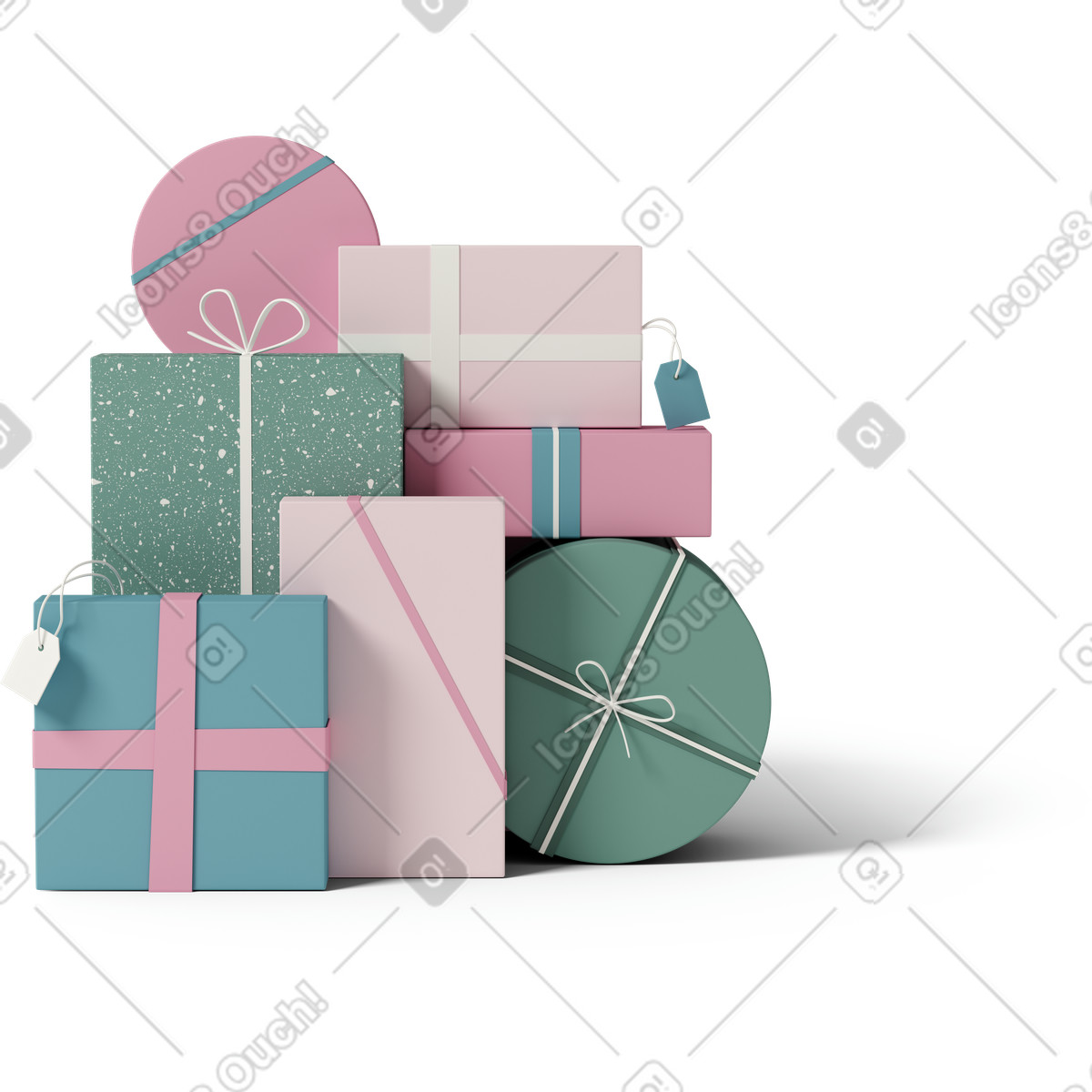 Colorful gift boxes illustrazione in stile 3D Casual life scarica in PNG, SVG