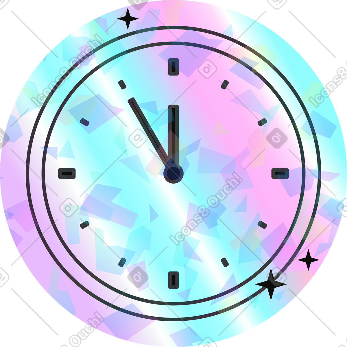 Clock illustration in Holostickers style download in PNG, SVG