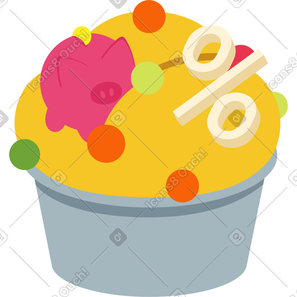 Cupcake with decorations in the form of deposits and interests illustration Catchy style download PNG, SVG