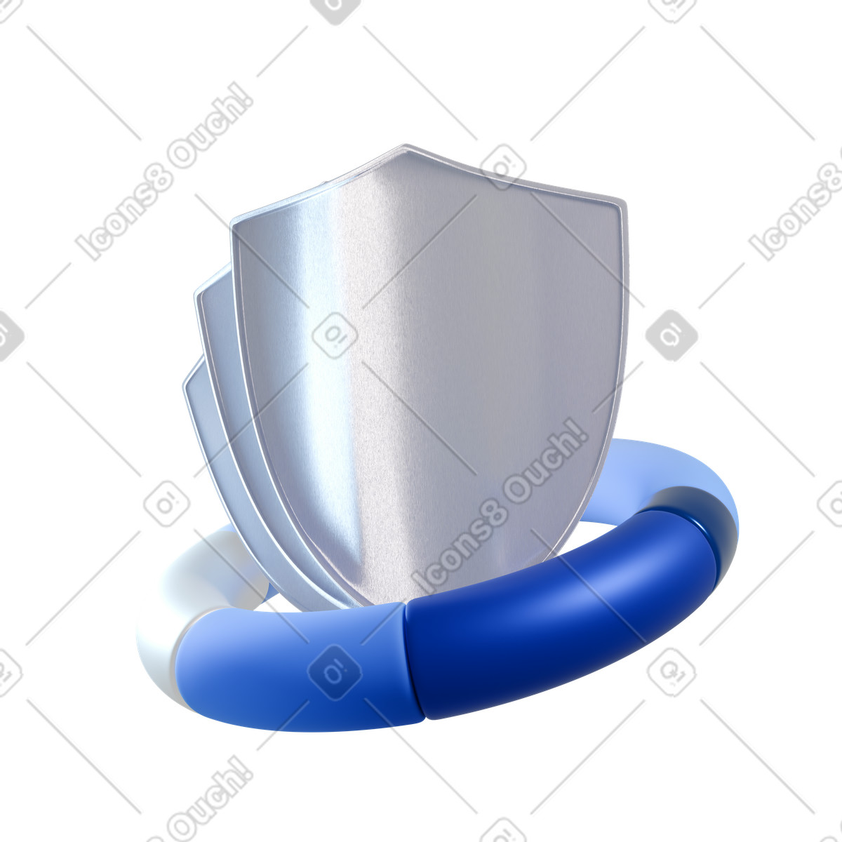 Silver shields with security ring, Data protection, Cyber defense animated illustration in 3D Blueprint style download in GIF, Lottie (JSON), AE