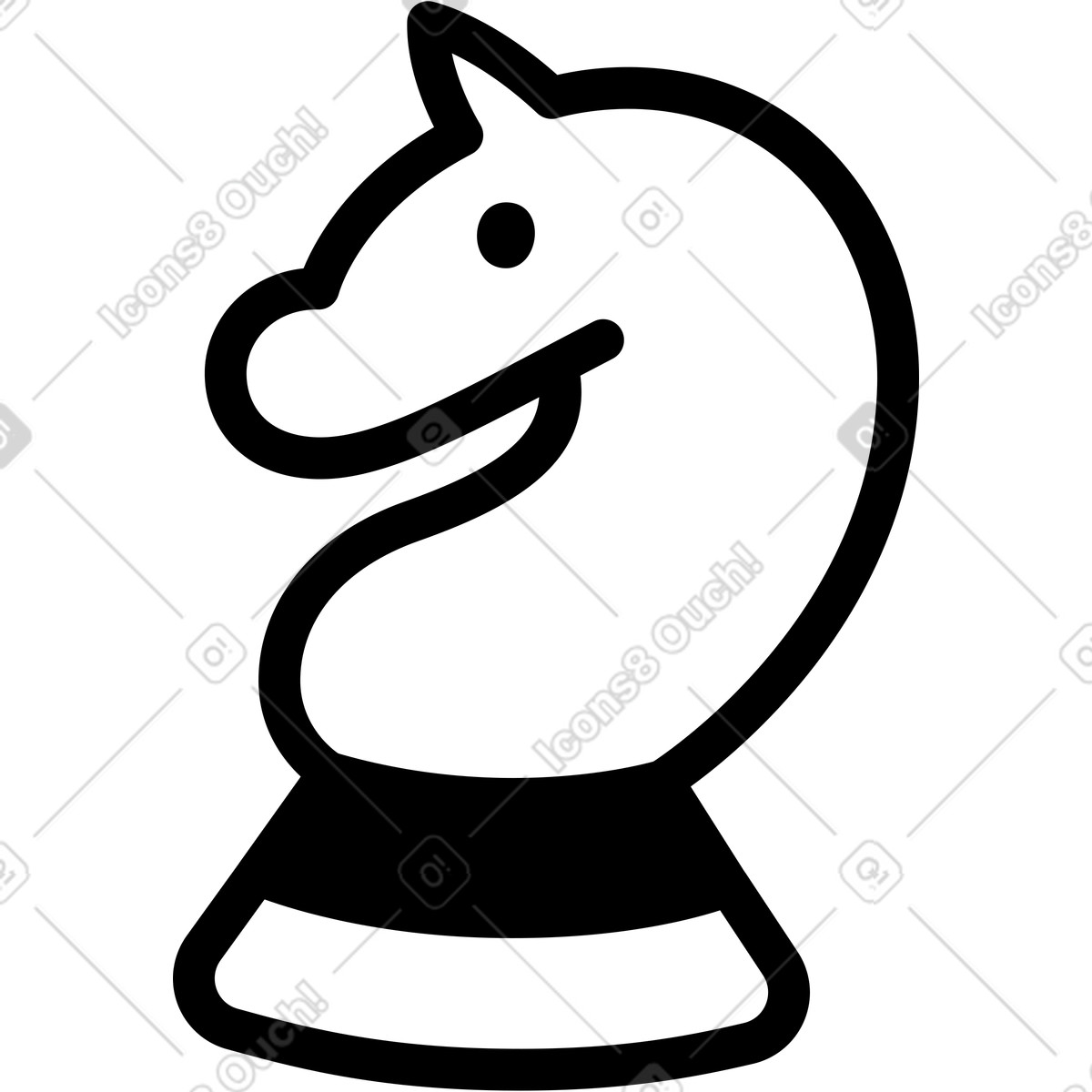 下载 Notion Line Art 风格的 Knight chess piece silhouette horse head on rounded base 插画，支持 PNG、SVG 格式