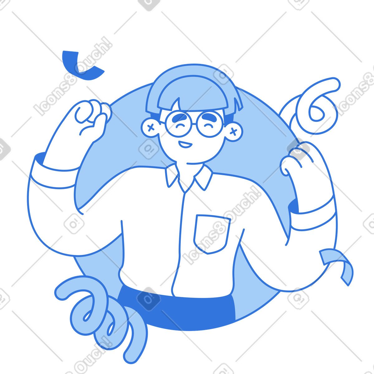 Happy young man celebrating something illustration in Sky style download in PNG, SVG