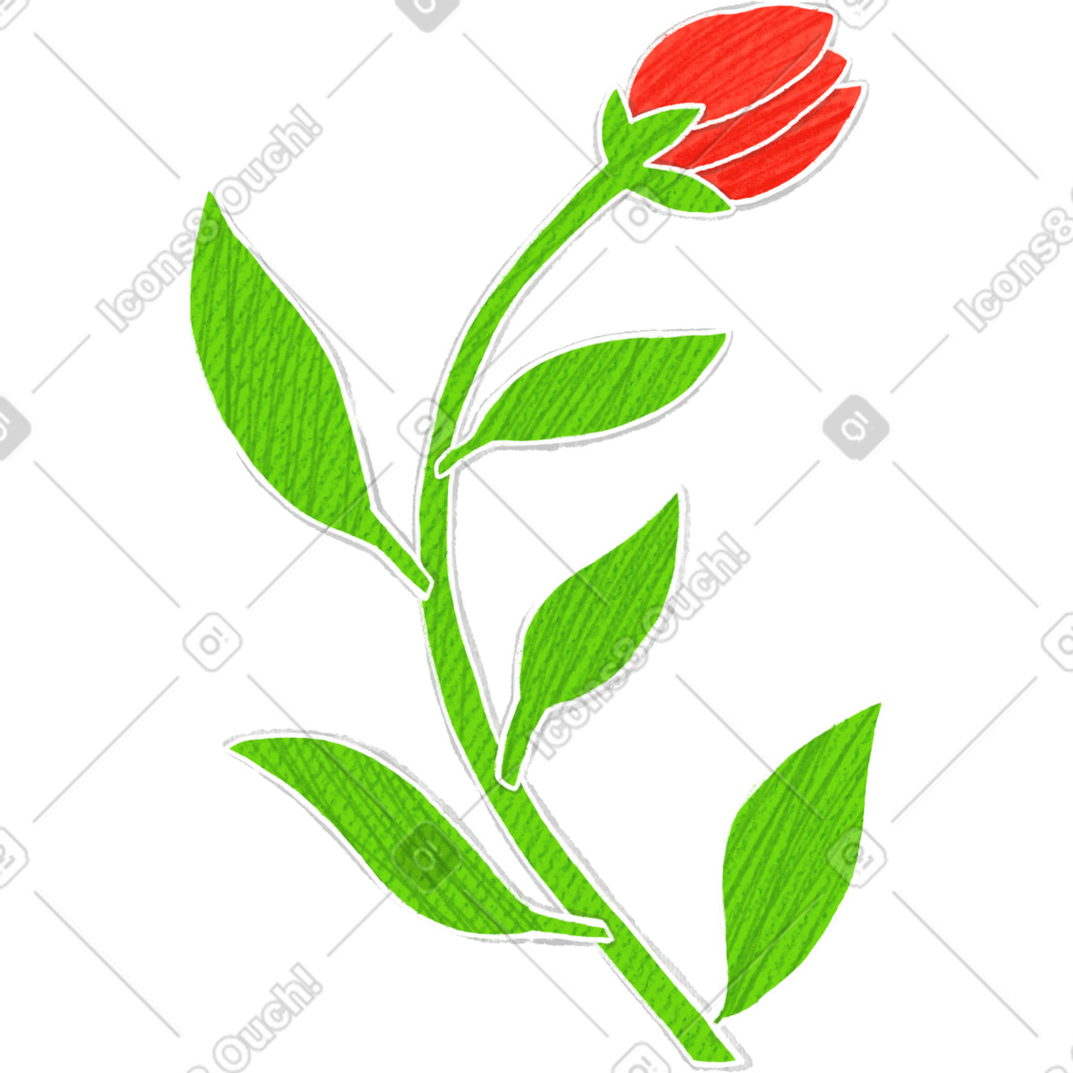 Red bud on a big green stem illustrazione in stile Crafty scarica in PNG, SVG
