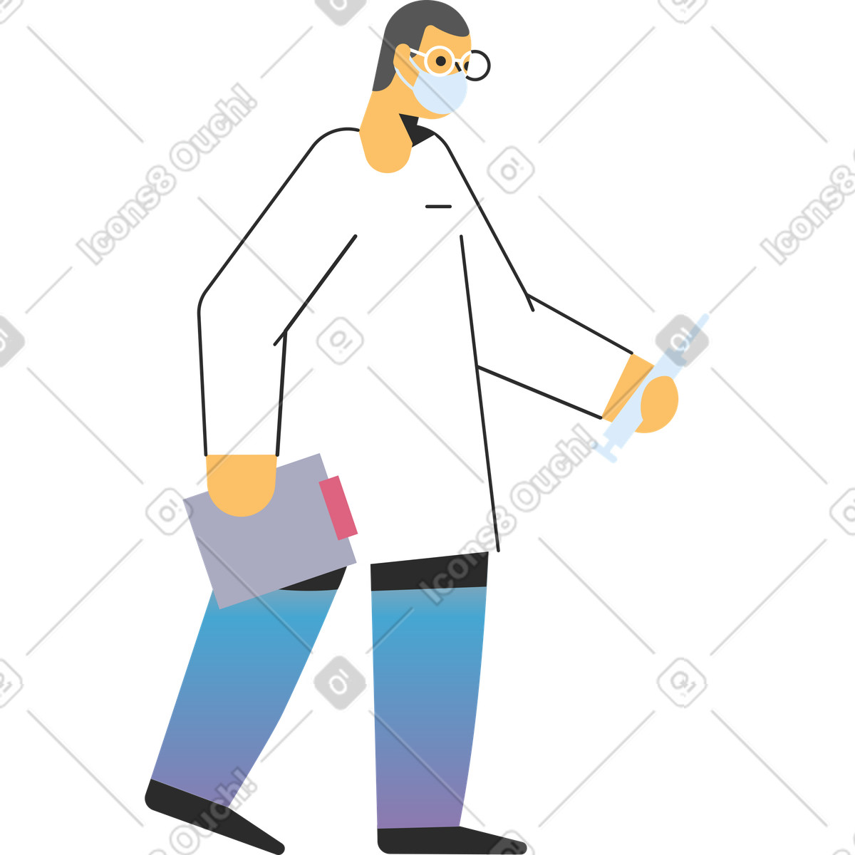下载 Marginalia 风格的 有注射器和文件夹的医生 插画，支持 PNG、SVG 格式