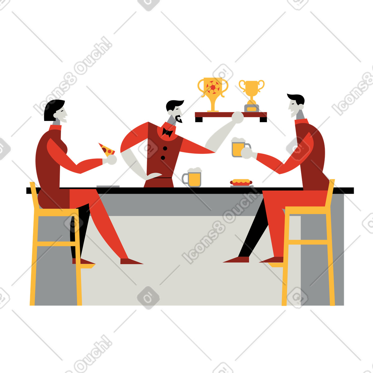 Ilustración Personas tomando aperitivos y bebidas en un bar deportivo estilo Burgundy a descargar PNG SVG