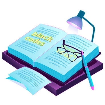 An open legal book with "black codes" highlighted in bright yellow text. The pages are slightly worn, showing signs of frequent use, with some handwritten notes in the margins. The book is resting on a polished wooden desk that has a few scattered legal documents, a sleek fountain pen, and a reading lamp casting a soft glow. A pair of reading glasses sits next to the book, indicating recent study. The scene conveys a sense of focused legal research and dedication to the subject matter.