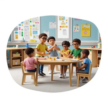 Children building a simple machine with levers in a science class