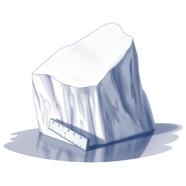 An iceberg with a scale showing its unseen underwater mass