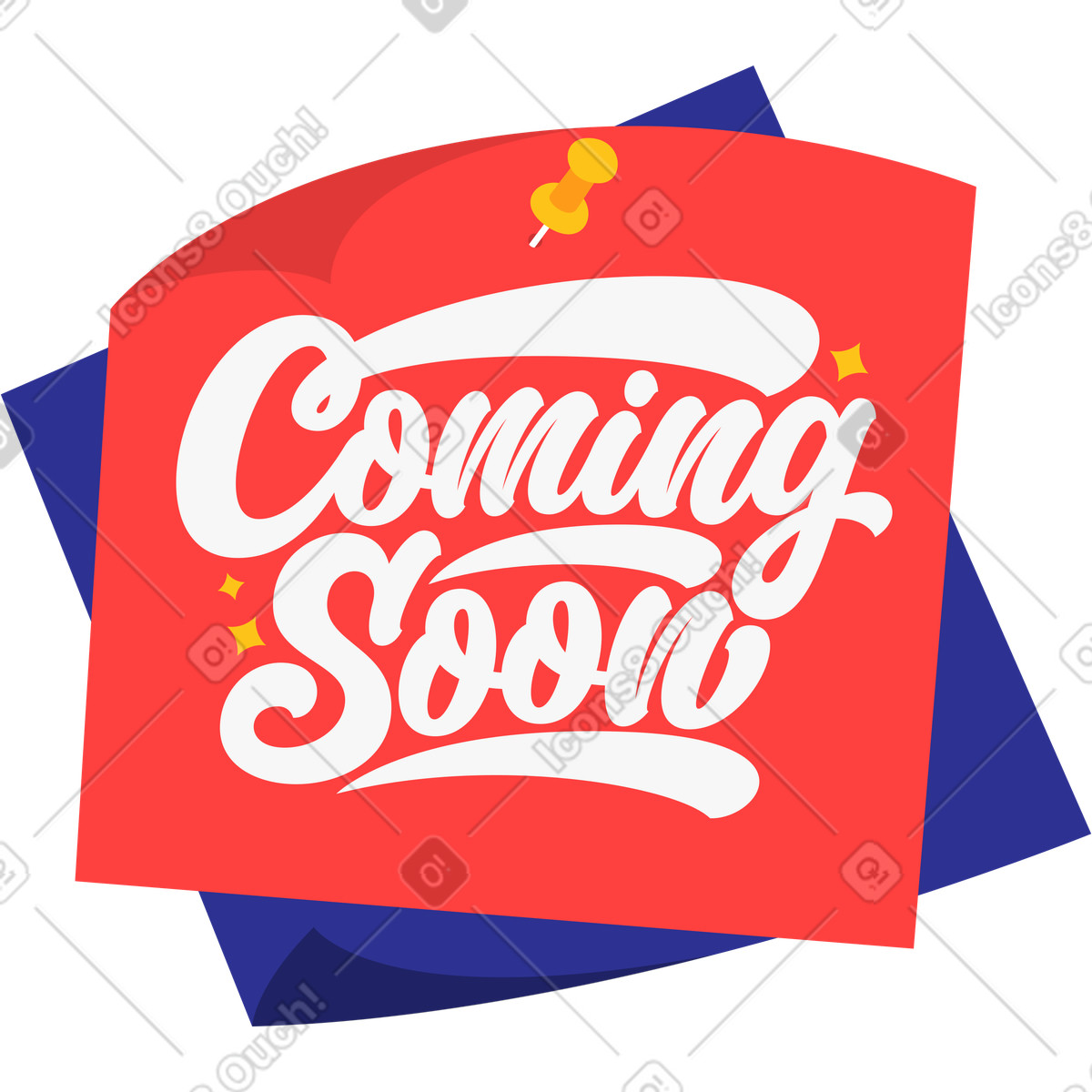 Lettering coming soon sticker paper note text illustration in style download in PNG, SVG