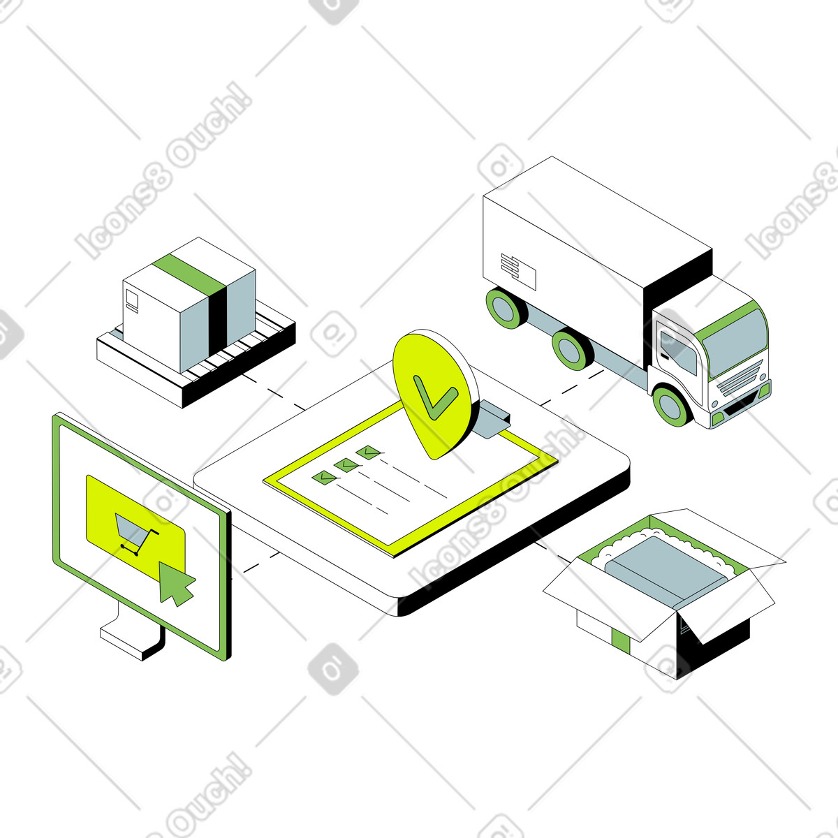 Cargo supply chain and management illustration in Isometric style download in PNG, SVG