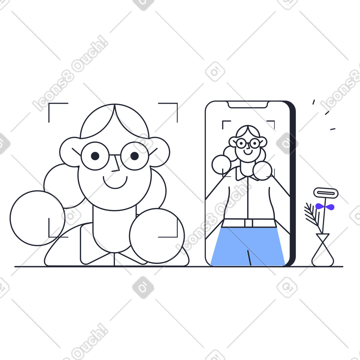 Pablita スタイルの Mobile phone with face recognition, Biometric authentication and security のイラストをPNG、SVG形式でダウンロード