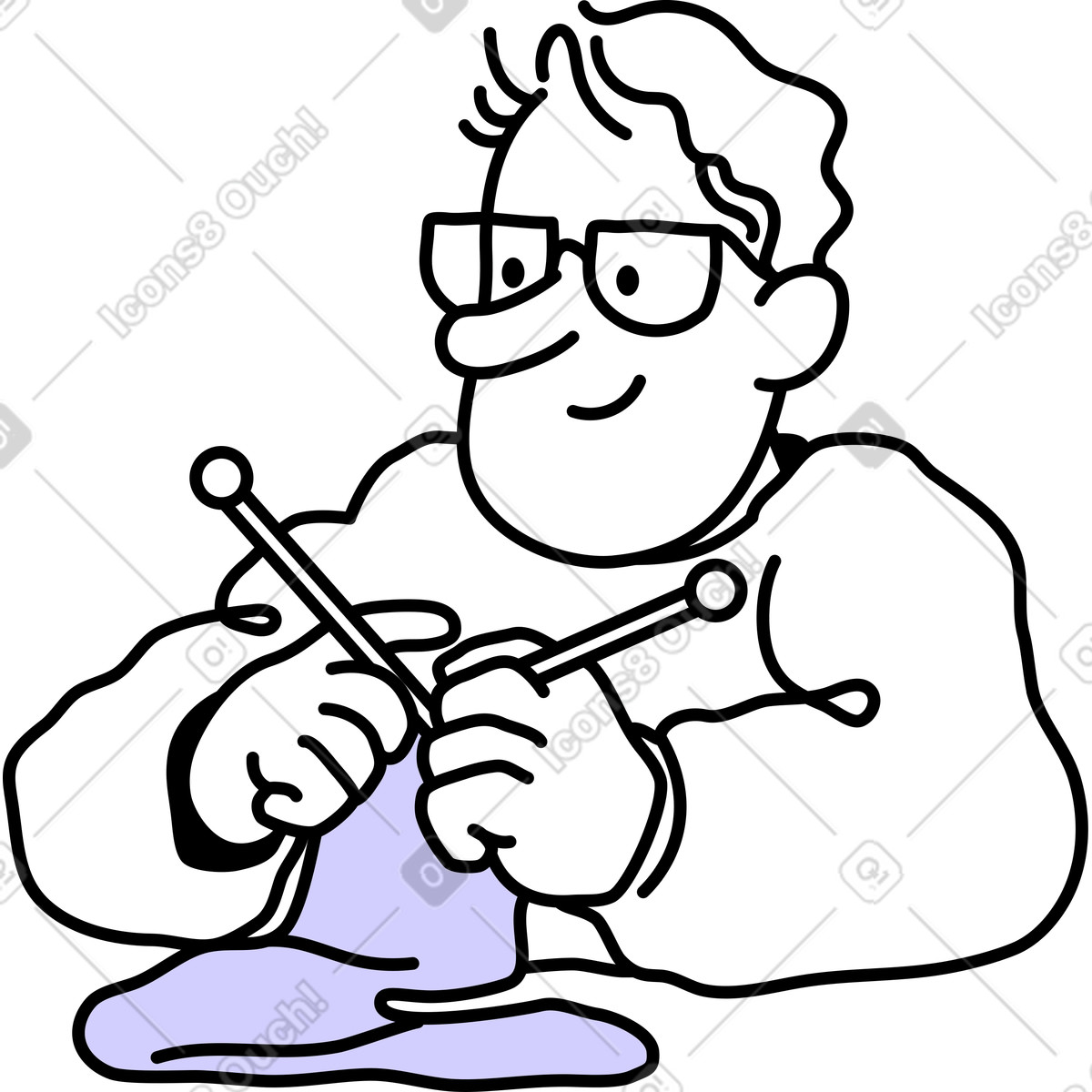 Ilustración Hombre sonriente tejiendo en estilo Notes a descargar en PNG y SVG