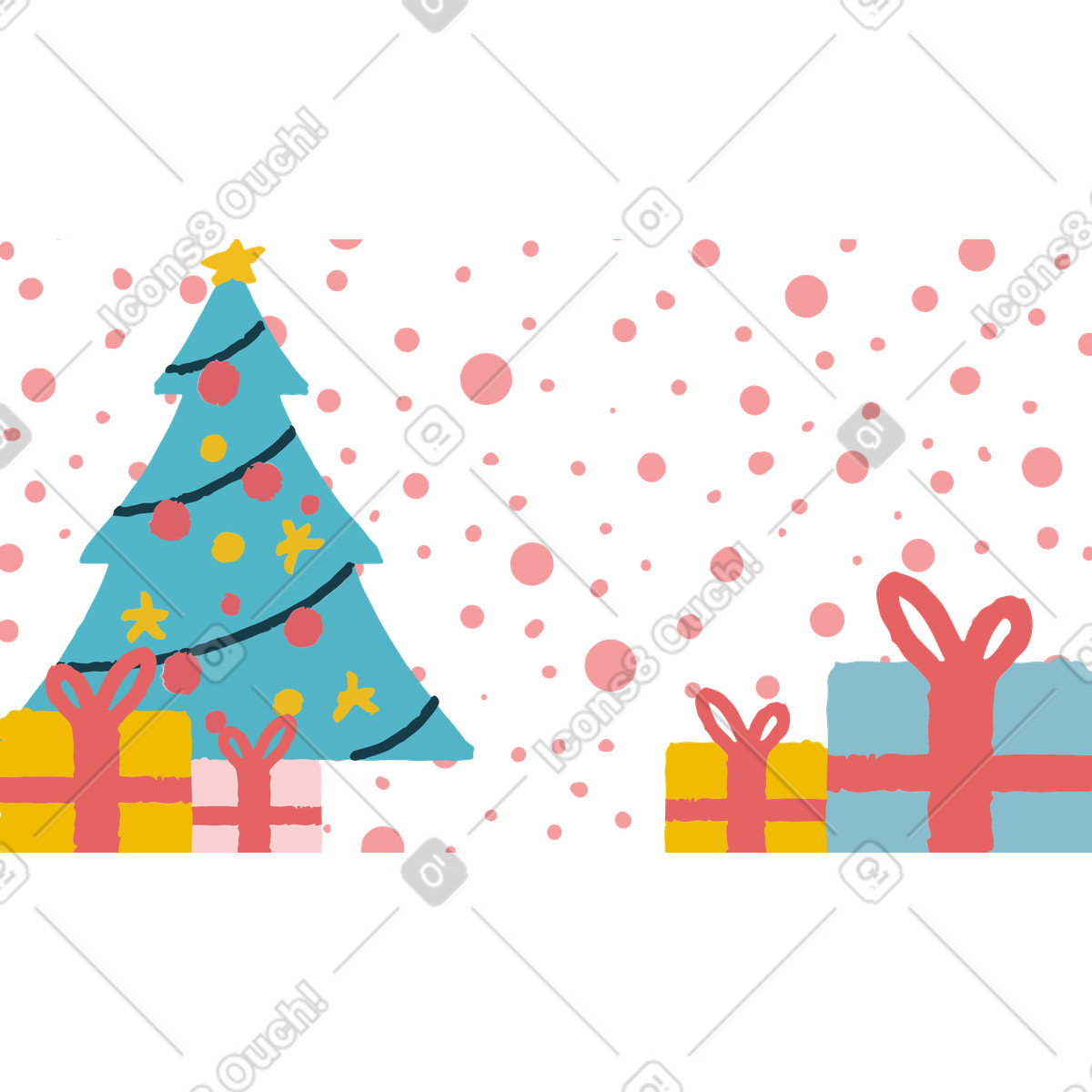Christmas tree and gifts illustration in Flamenco style download in PNG, SVG