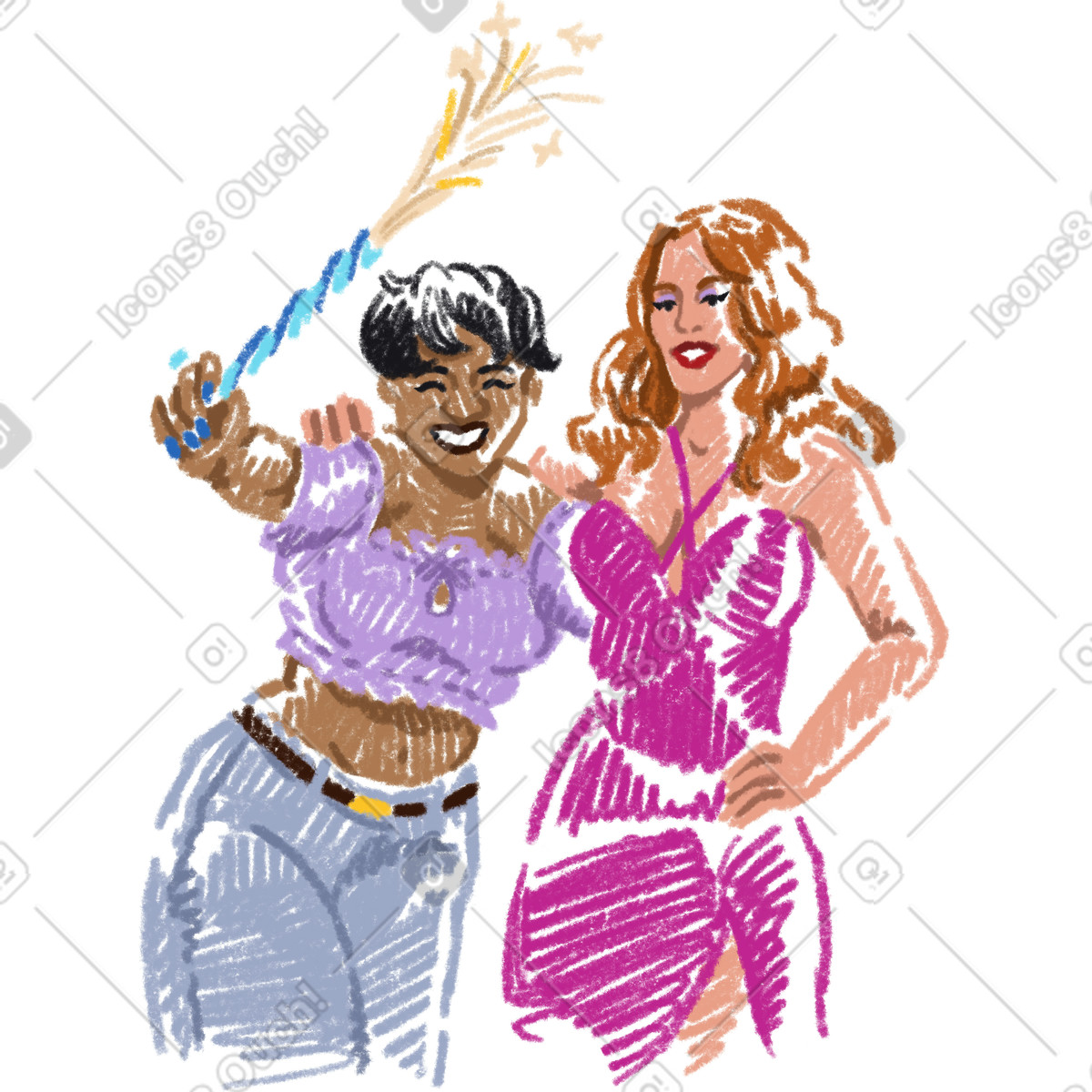 Two women posing for photo at a party illustrazione in stile Sketchbook scarica in PNG, SVG