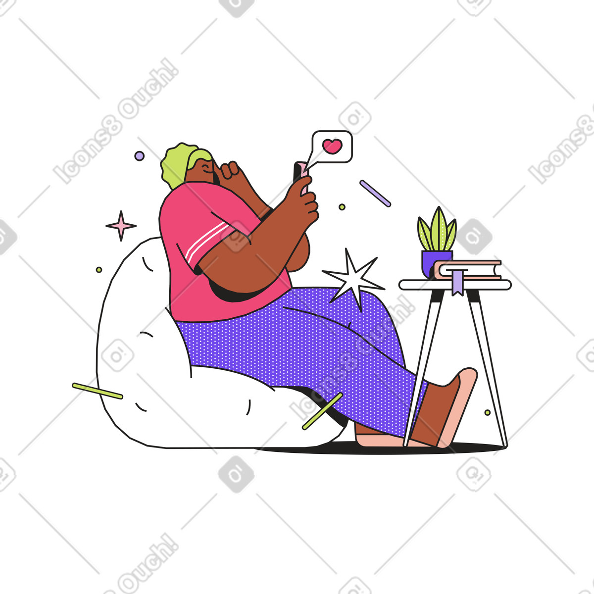 Woman puts likes on the phone illustration in Dazzle style download in PNG, SVG