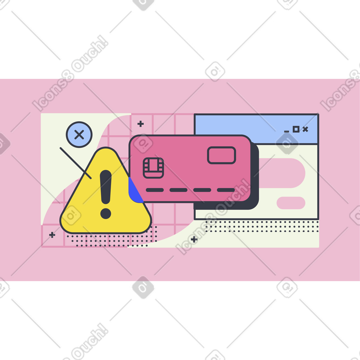 Credit card decline message on website, Failed transaction alert illustration in Abstract style download in PNG, SVG
