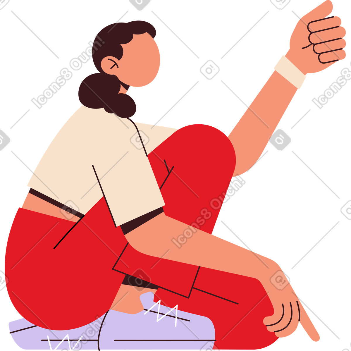 Junge frau, die auf dem boden sitzt-Illustration im Folks-Stil als Download in PNG, SVG