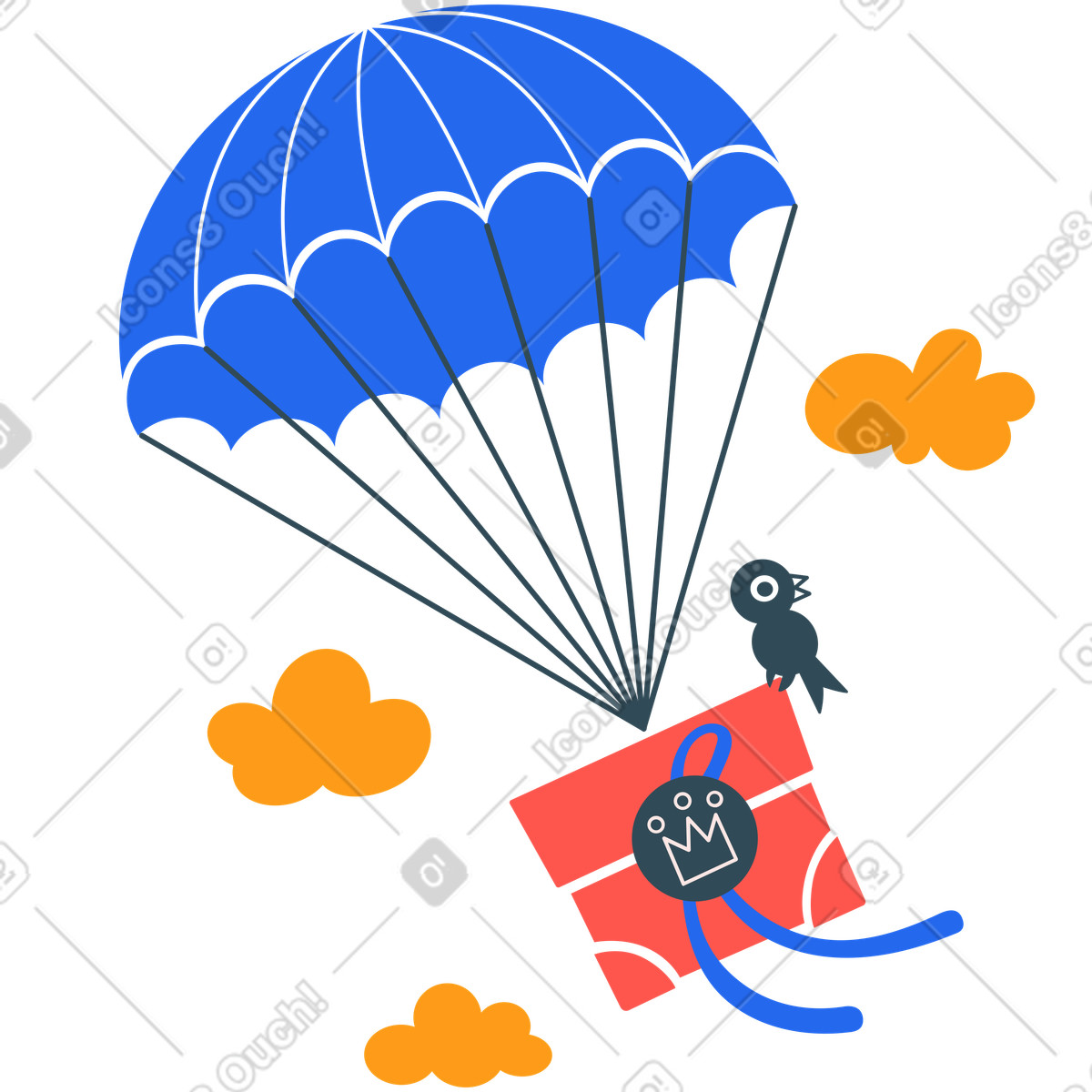 A parachute with a package attached to it animated illustration in Kingdom style download in GIF, Lottie (JSON), AE