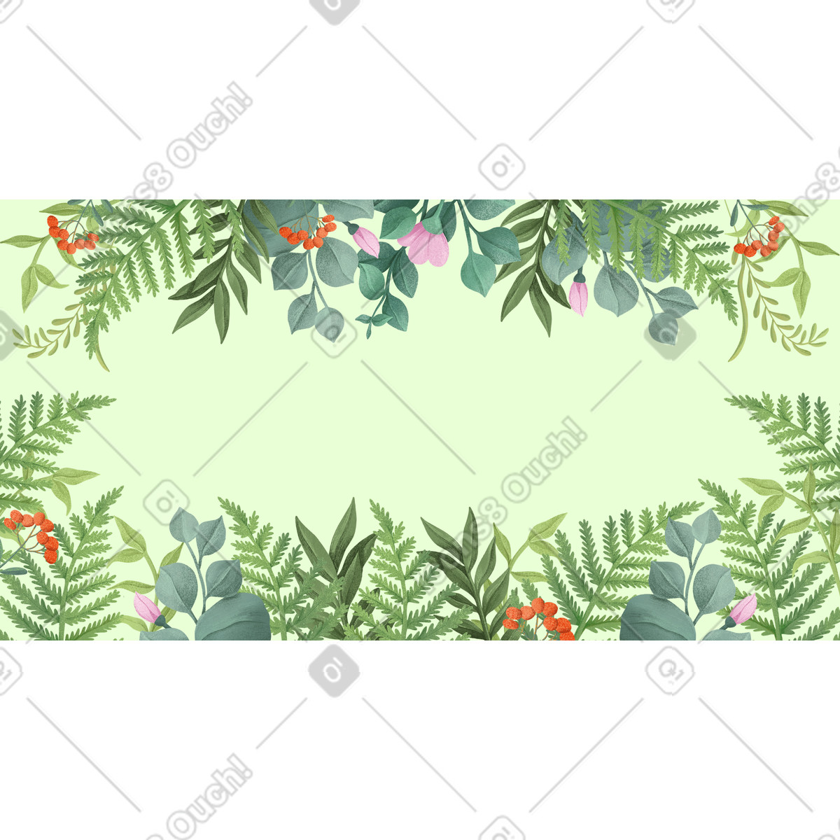 Illustration Brindilles vertes et baies rouges sur les bords fond vert dans le style Floral à télécharger aux formats PNG, SVG