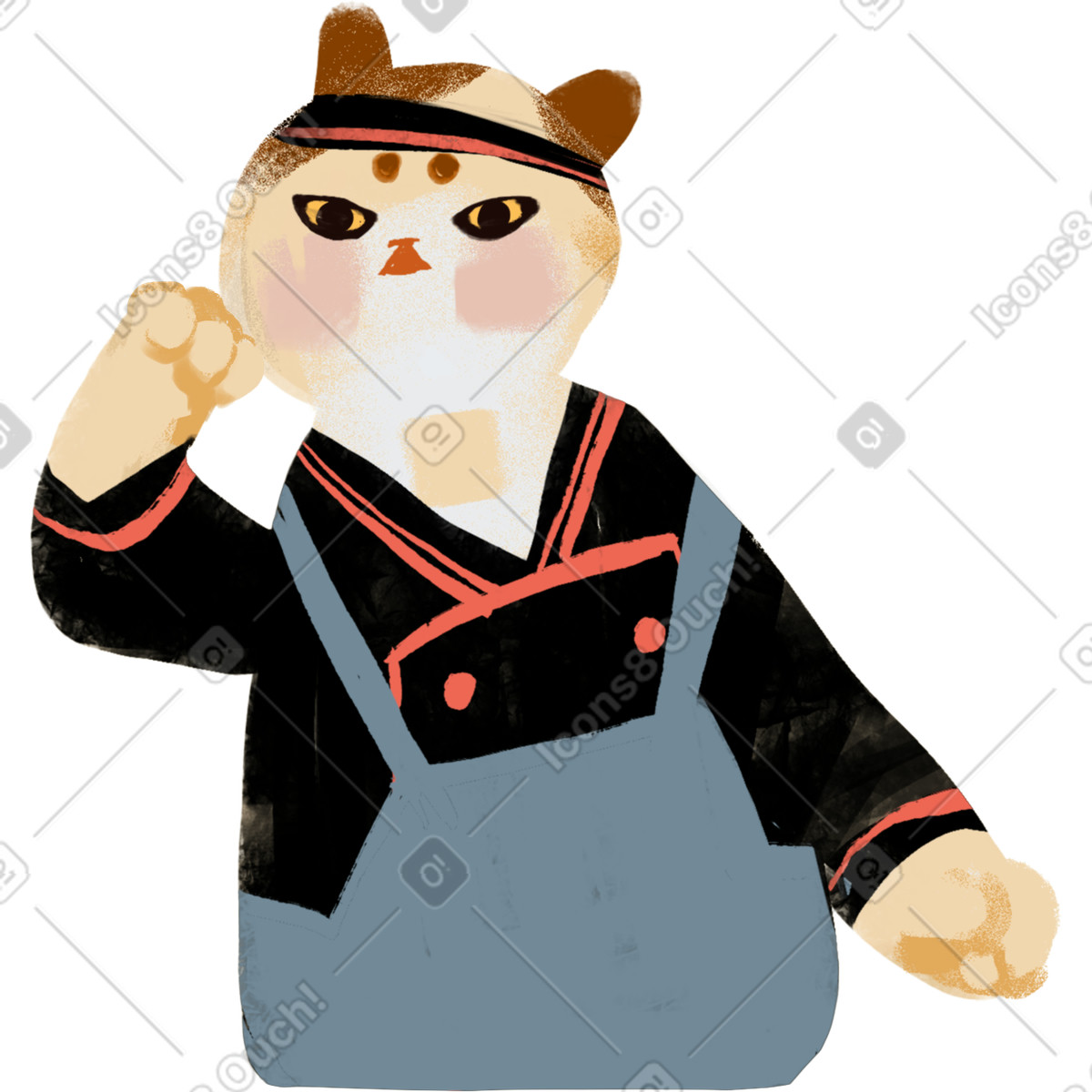 Ilustración Cat cook in an apron en estilo Ikigai a descargar en PNG y SVG