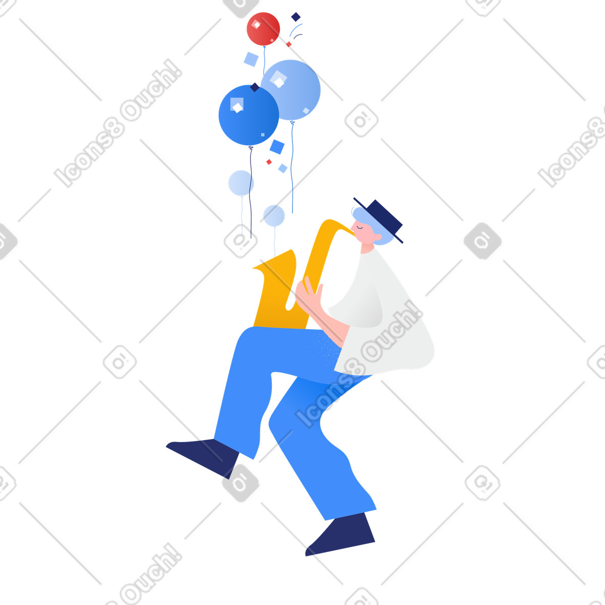 Ilustración Saxofonista que trae diversión en estilo Clip a descargar en PNG y SVG