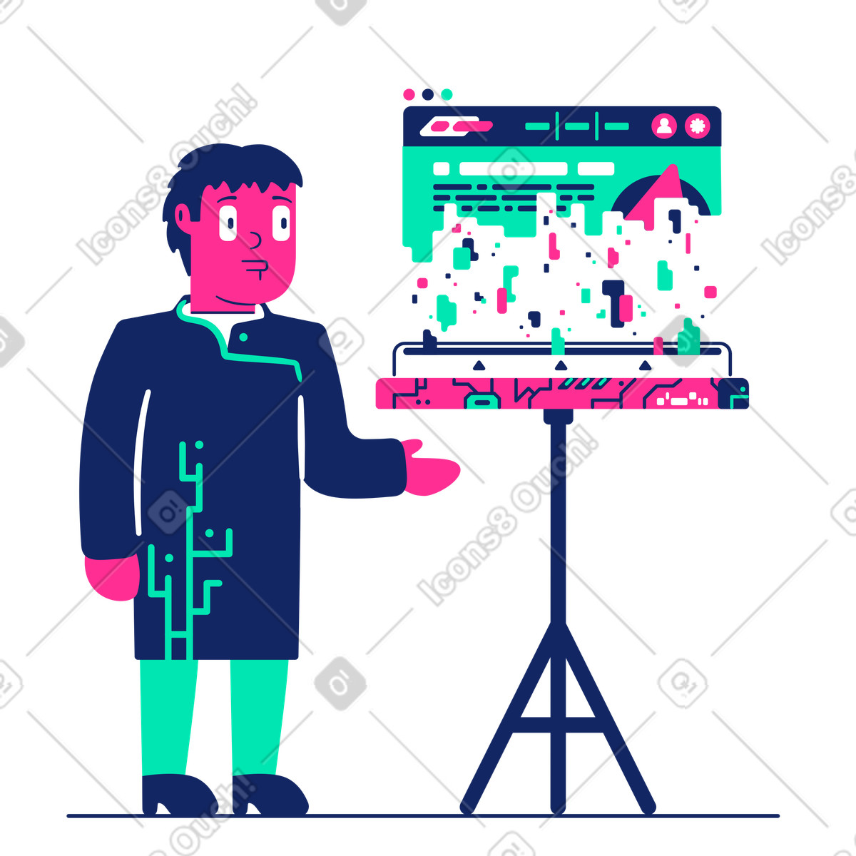 Иллюстрация Website page under construction and serious man в стиле Cyborg — скачать в форматах PNG, SVG