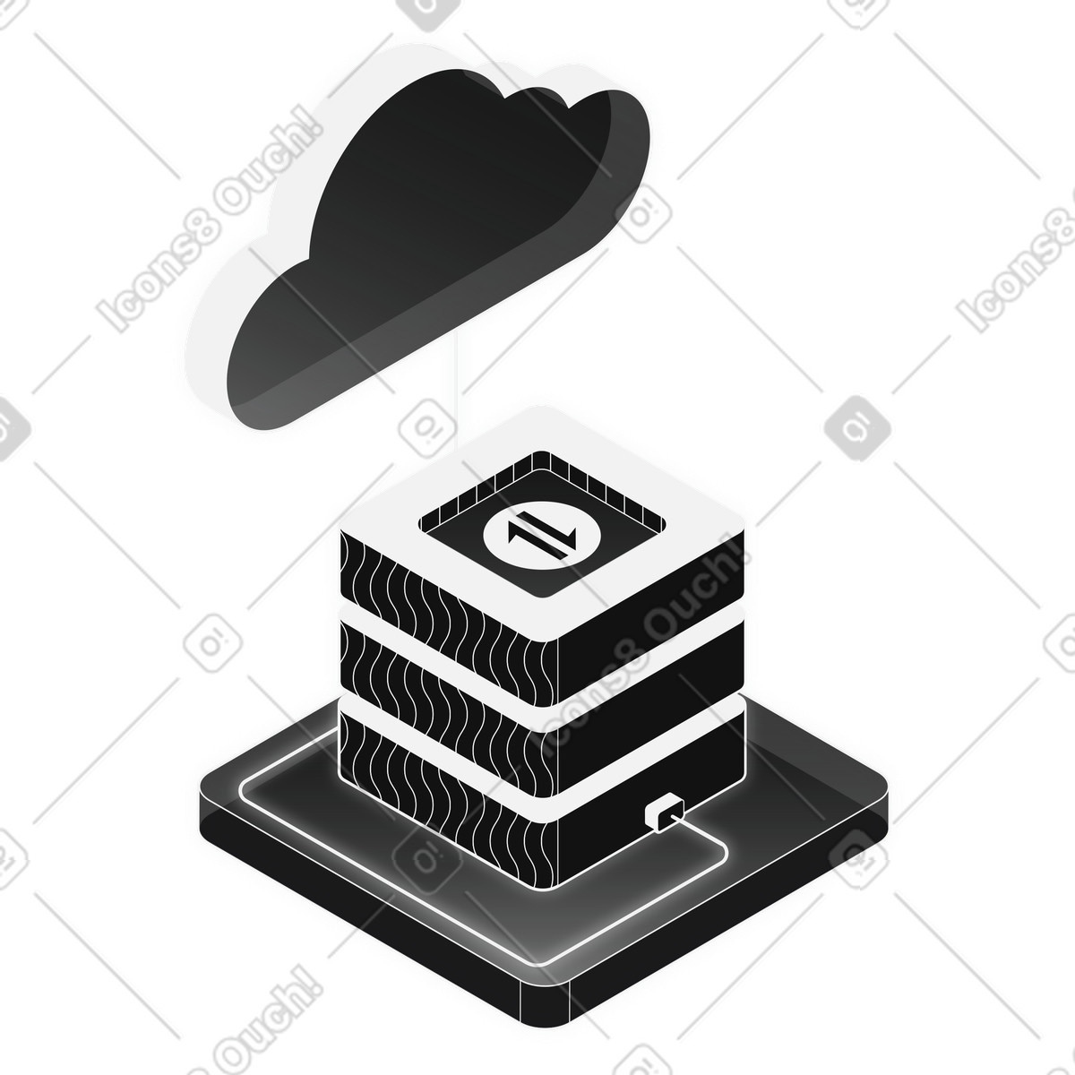 Network server rack connected to cloud, online hosting and backup service illustrazione in stile Inverse scarica in PNG, SVG