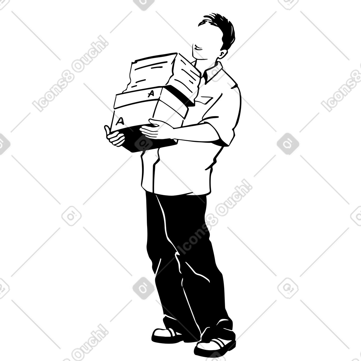 Busy man with stack of papers illustration in Line style download in PNG, SVG