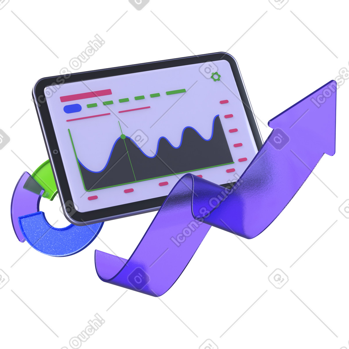 Dashboard dei dati sullo schermo del tablet illustrazione in stile 3D Boost scarica in PNG, SVG