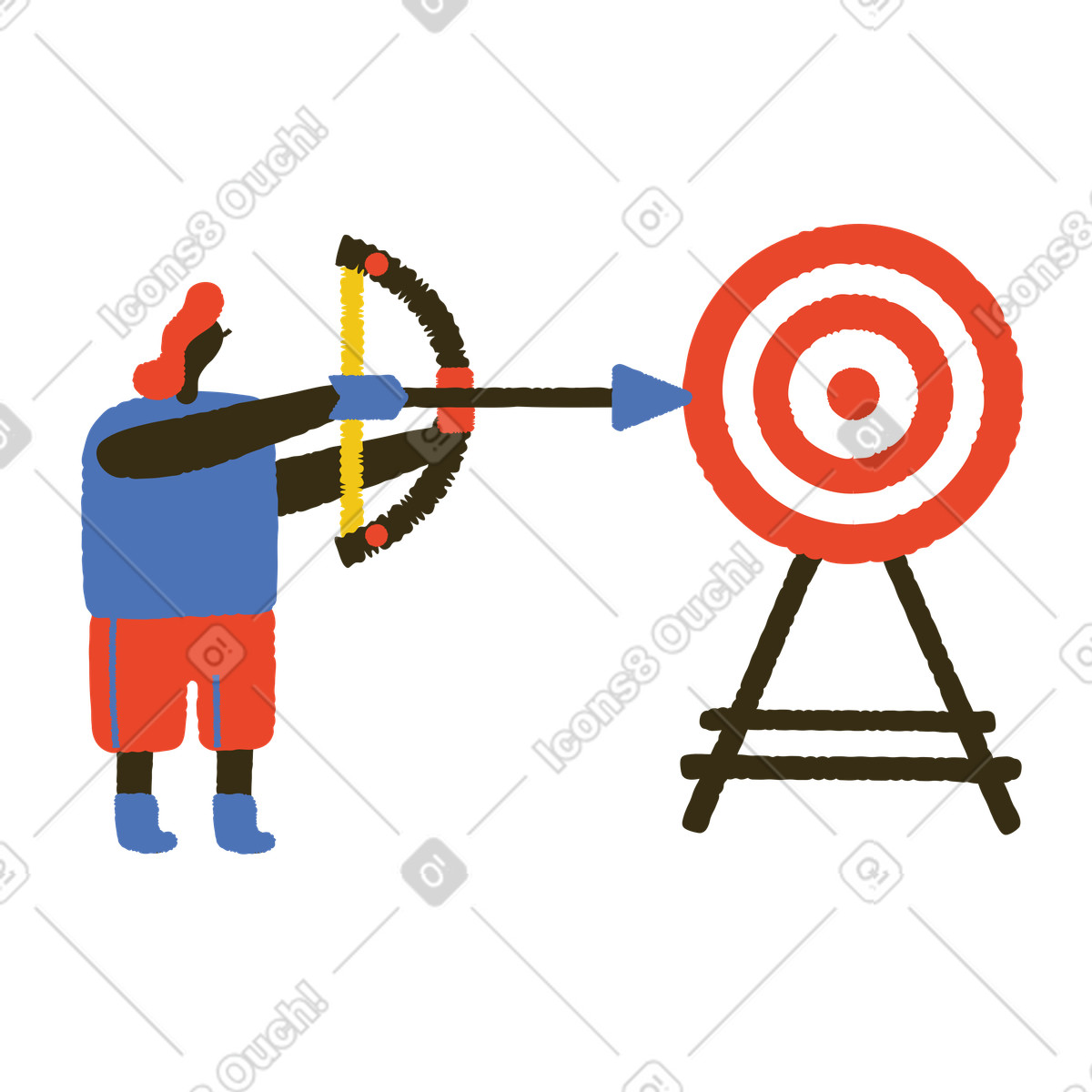 下载 Bermuda 风格的 男性弓箭手向目标射箭 插画，支持 PNG、SVG 格式