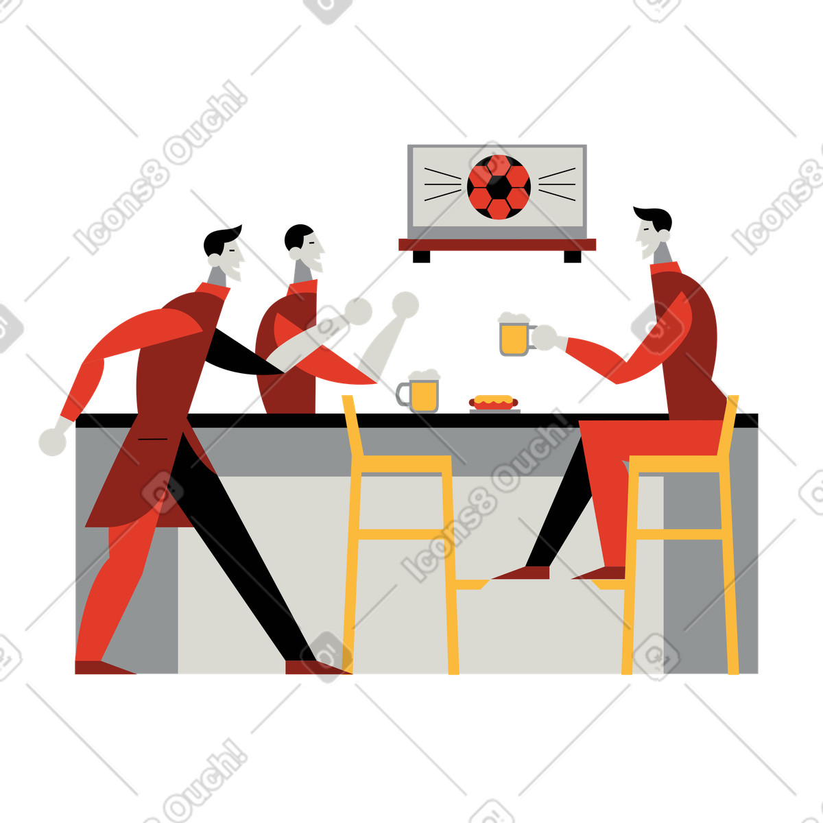 Ilustración Hombres viendo fútbol en un bar deportivo estilo Burgundy a descargar PNG y SVG