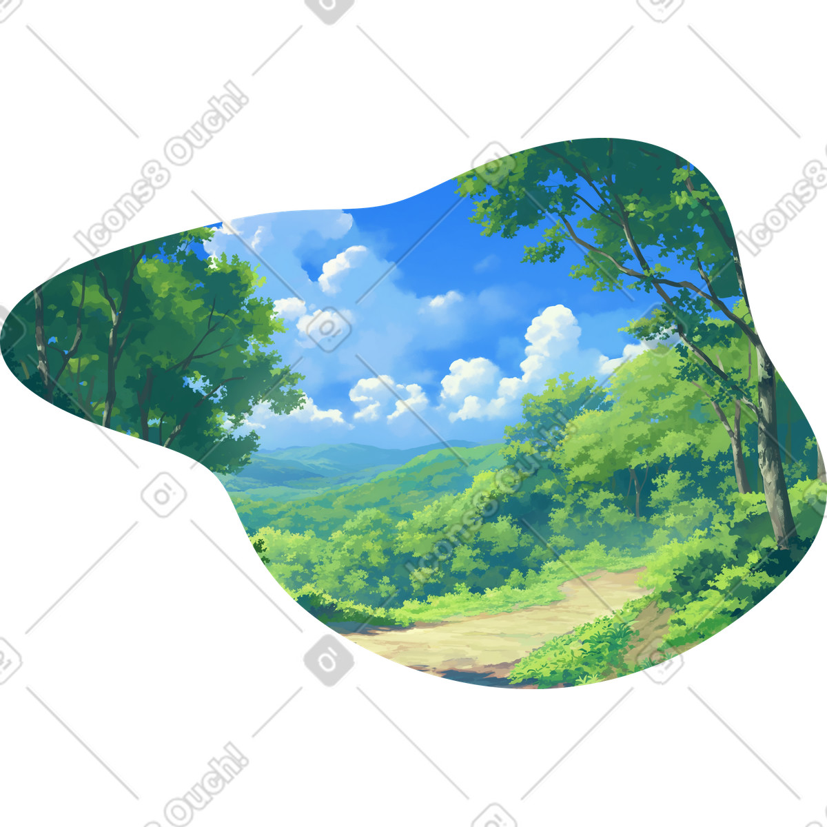 Illustration Route à travers le fond de la forêt d'été dans style Scenes télécharger aux formats PNG, SVG