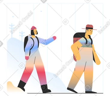 Man with backpack and woman hiking together PNG, SVG