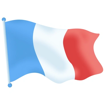 A French flag is waving gracefully in the wind, displaying its iconic blue, white, and red vertical stripes. The fabric of the flag has a subtle fleur-de-lis pattern woven into it, giving additional texture and elegance to the overall appearance. As the flag flutters, the blue and red colors blend seamlessly with the white, creating a dynamic visual effect. The background is softly blurred, allowing the vibrant colors of the flag and the intricate fleur-de-lis pattern to stand out prominently.