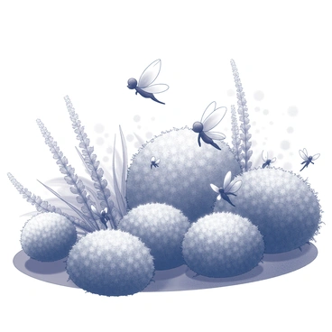 A collection of tiny fairies with delicate wings is depicted flitting among a variety of bushes. The fairies are gracefully moving through the garden, their wings sparkling as they interact with the surrounding flora. The bushes are lush and varied in shape and texture, with dense foliage and intricate details. The scene captures the busy activity of the fairies as they hover and dart from one bush to another. Sunlight filters through the leaves, creating interesting shadows and highlights across the garden.
