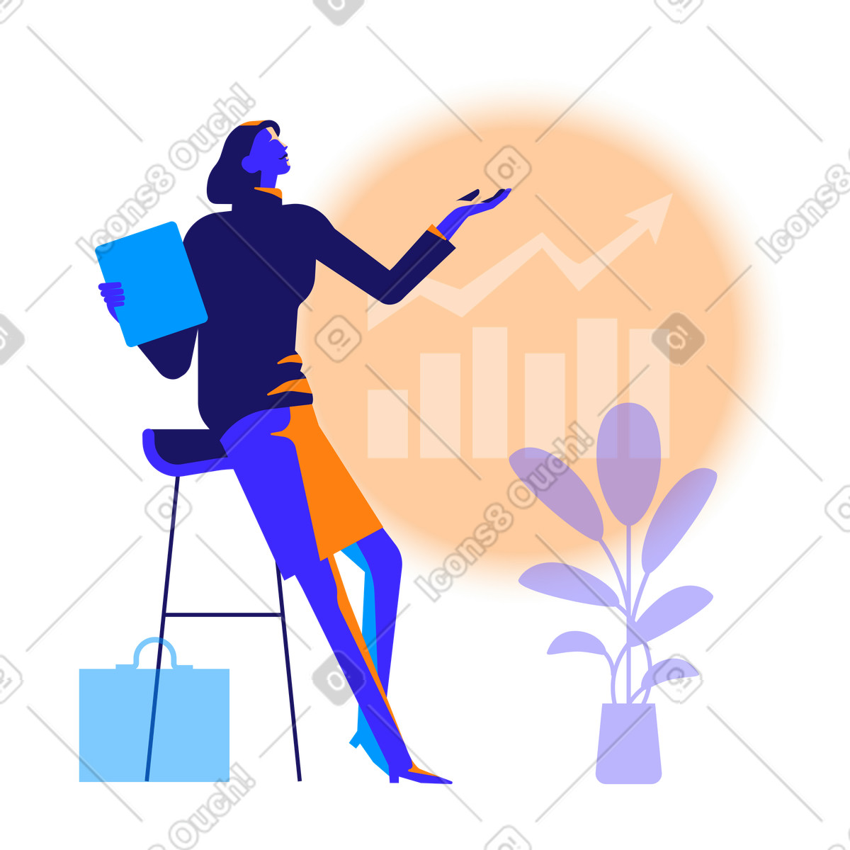 Worky スタイルの オフィスで分析を示す女性 のイラストをPNG、SVG形式でダウンロード