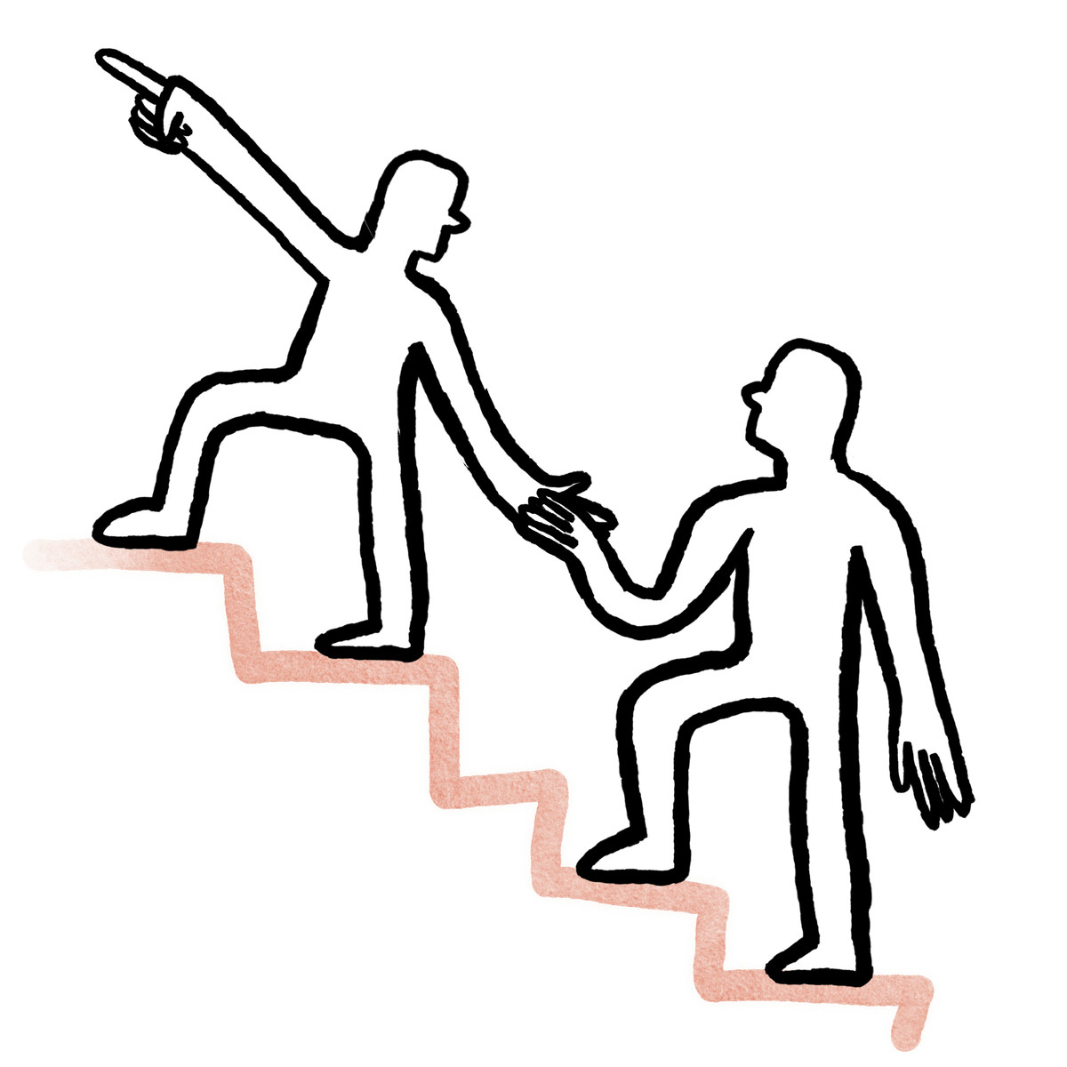 Anthropic Claude Hand Drawn スタイルの Progressive career growth symbolized by leader assisting teammate up stairs のイラストをPNG、SVG形式でダウンロード