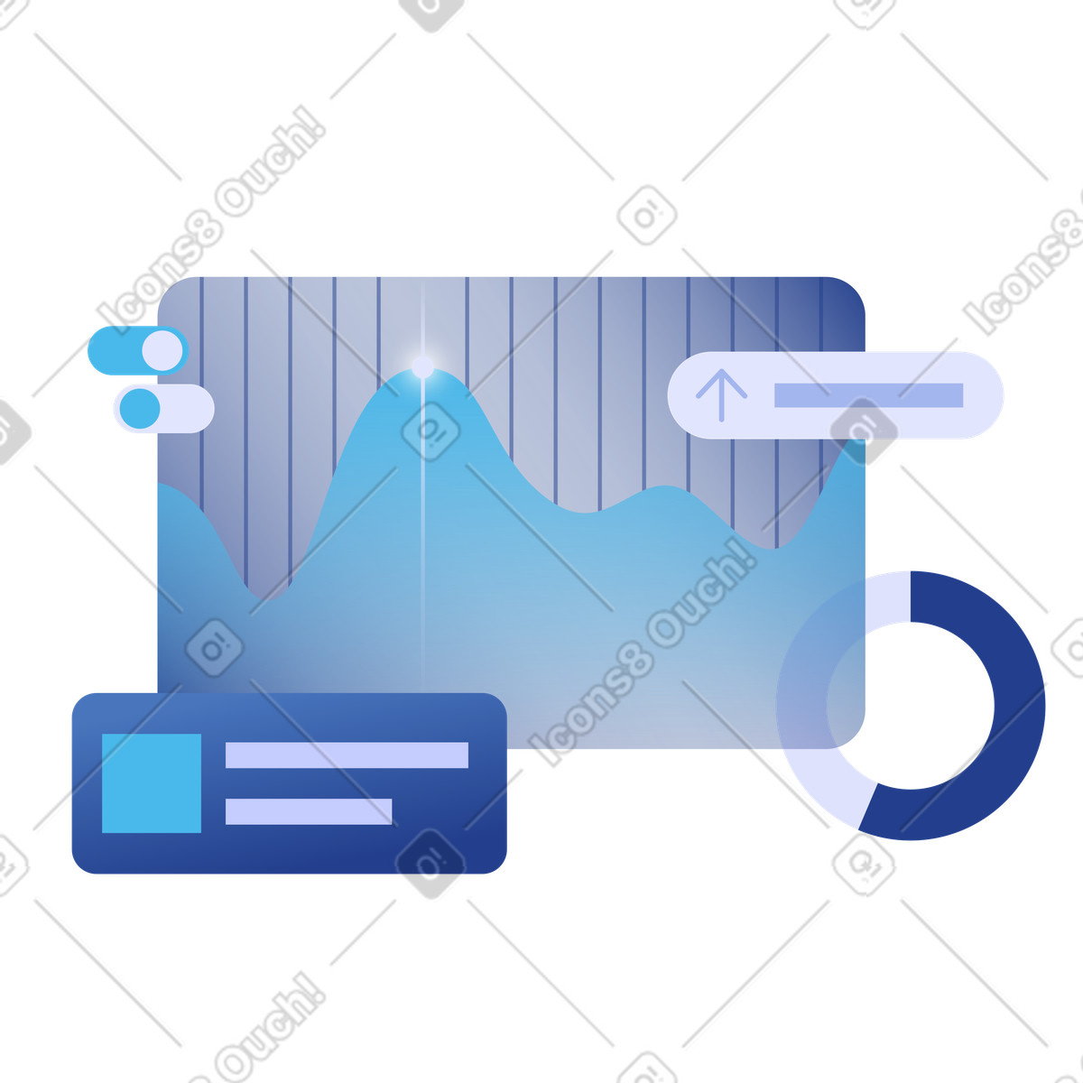 Business Analytics Dashboard with Charts, data reporting and insights illustration in Quantum style download in PNG, SVG