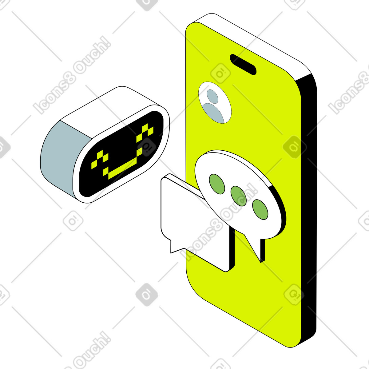 Chatbot basato sull'intelligenza artificiale su smartphone illustrazione in stile Isometric scarica in PNG, SVG